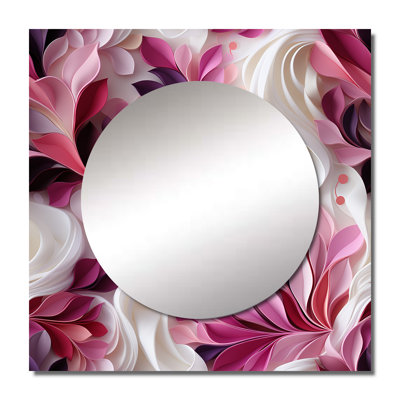 Pink And White Abstract Waves Serenity - Modern Square Mirror Wall Art For Bathroom