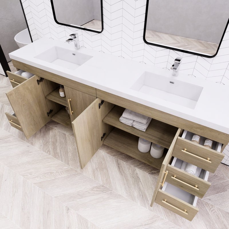 Ensemble de meuble-lavabo double 84 po Irline, Chêne blanc