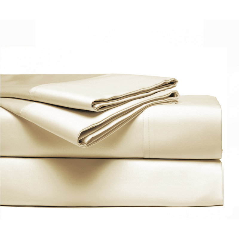 100% Cotton Sateen Weave Sheet Set, Queen Sheet Set with 2 Pillowcases, Champagne