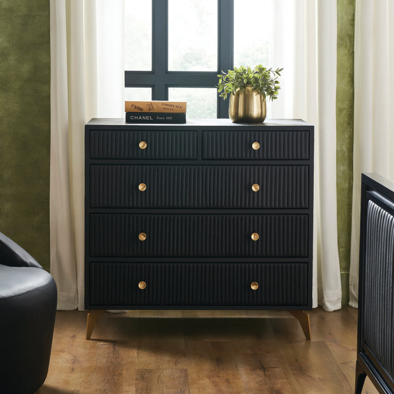 Commode 5 tiroirs Stanford, Noir, noir, noir, noir