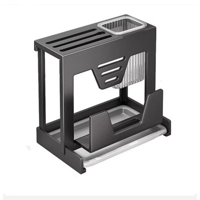 Gun Gray Stainless Steel Integrated Knife And Chopstick Holder - An Intelligent Storage And Anti Mold Solution For Modern Kitchens