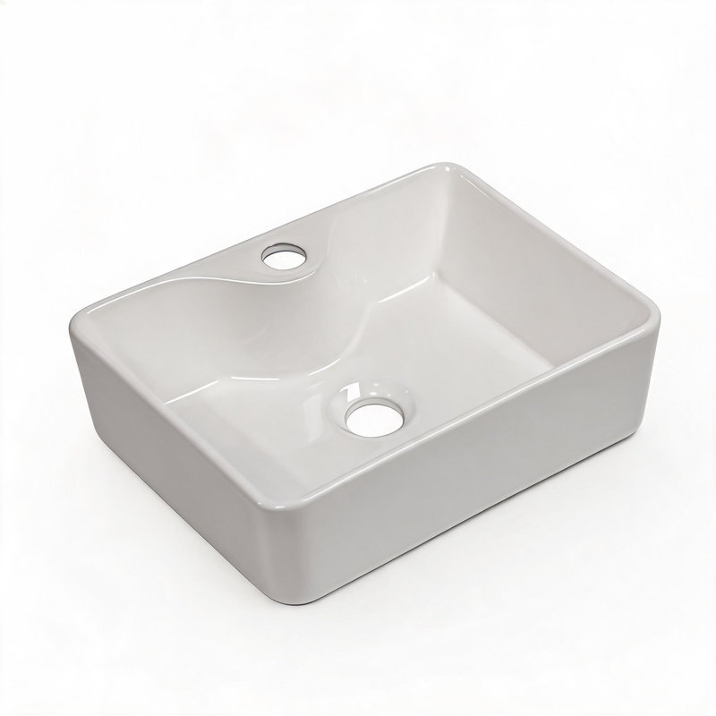 16 inch x 12 inch White Ceramic Rectangular Vessel Bathroom Sink with Stain Resistant Surface
