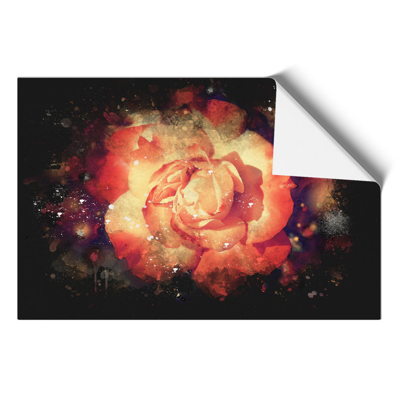 Orange Rose Flower Paint Splash - Frameless Print, 59cm H x 84cm W x 0.1cm D