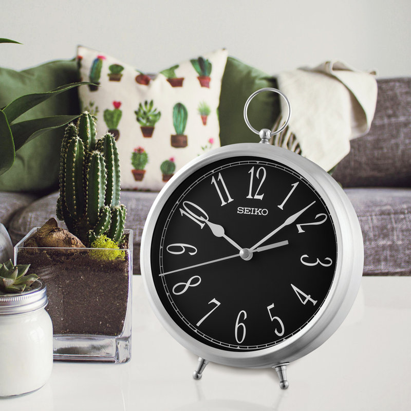 QXG155ALH Traditional Desk Table Clock, Silver-Tone