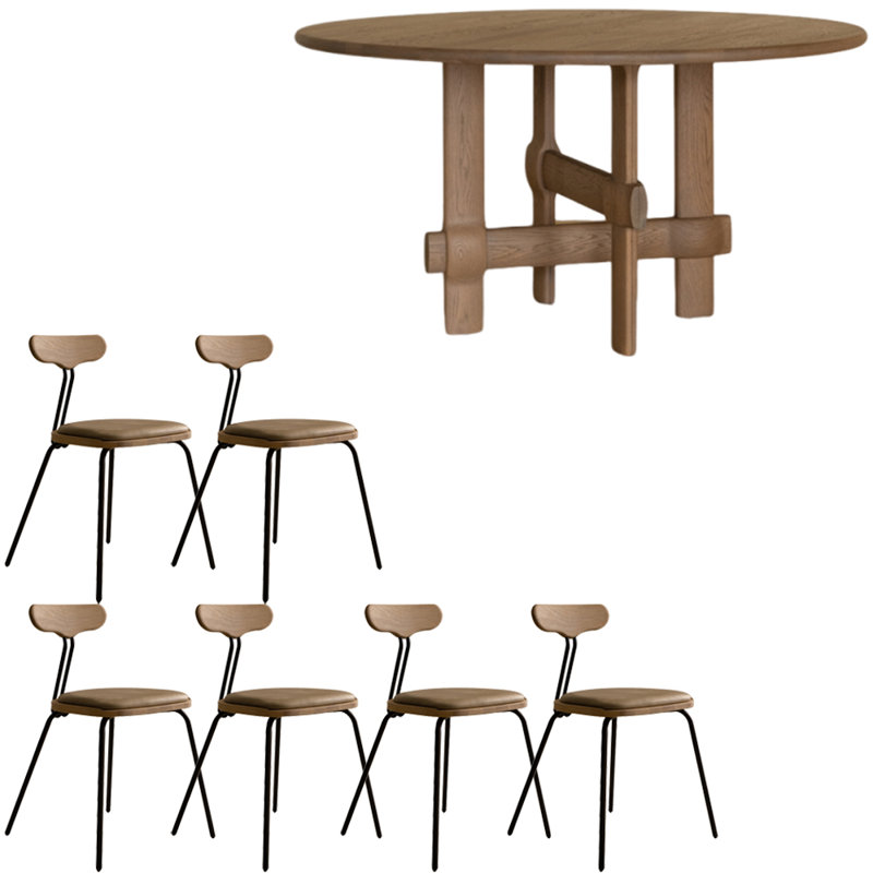 Modern simple round solid wood dining table set