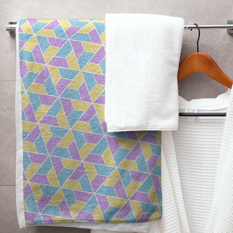 Serviette de bain trapézoïde, Bleu / Mauve / Jaune