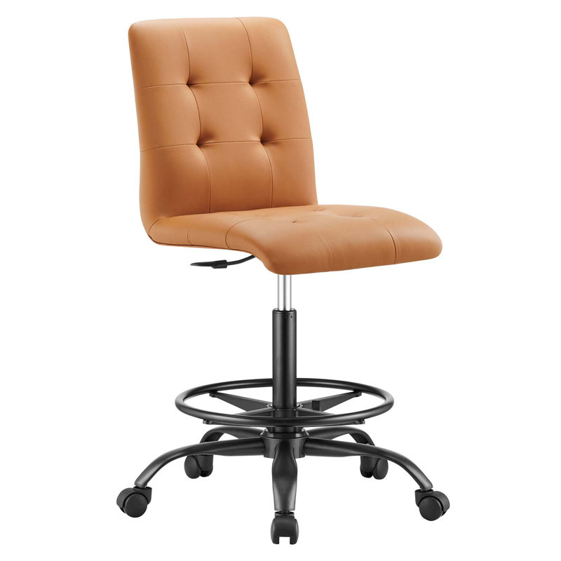 Modway Prim Armless Vegan Leather Drafting Chair, Black, Tan