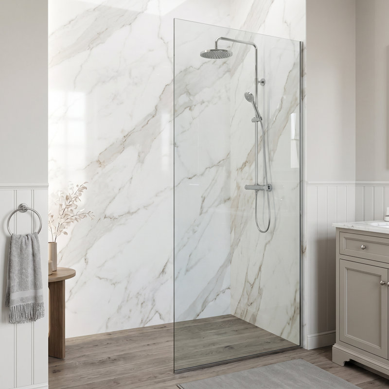 Paroi de douche fixe sans cadre de l 34 po x H 74 po avec verre de 3/8 po Zenith, Chrome / transparent