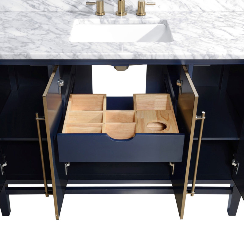 Mason 48" Single Bathroom Vanity with Carrara Marble Top, Carrara White, Black, Matte Gold