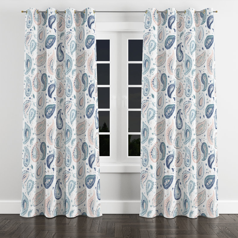 Rideaux modernes pour chambre à coucher - Rideau à œillets bleu Azemina - 1 panneau, L 52 po x L 84 po, Œillets dorés