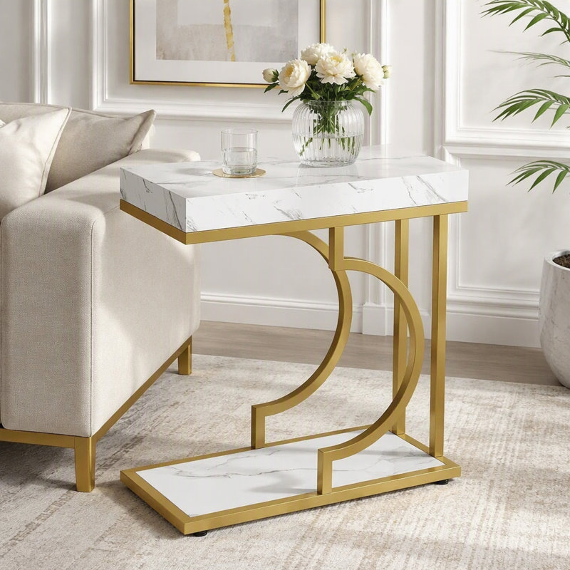 Table de chevet, table d'appoint, Or, blanc