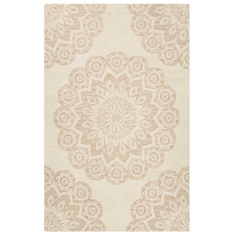 Tapis ivoire en laine touffeté à motif floral Jahiem, Rectangle 2 pi x 3 pi