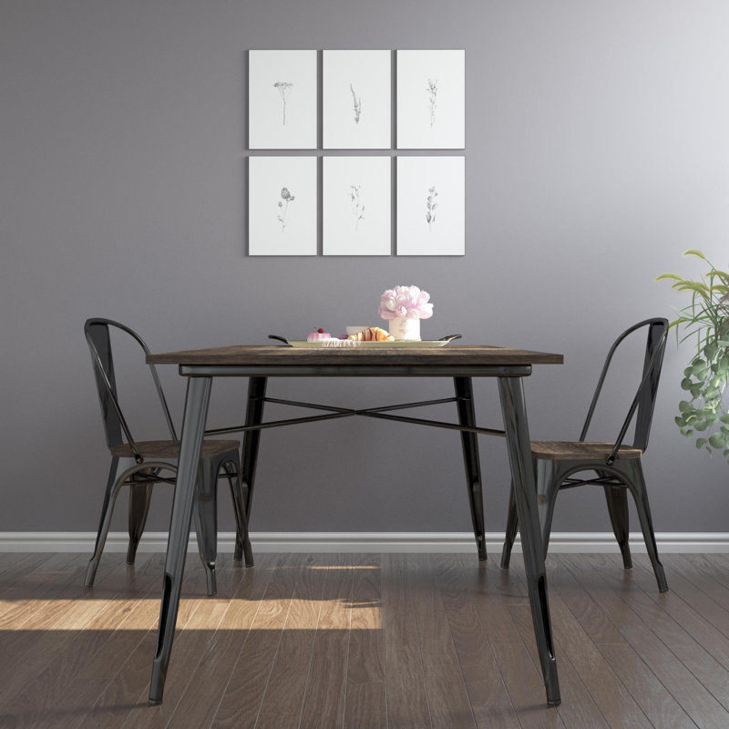 Solid Wood Top Metal Base Dining Table, Black