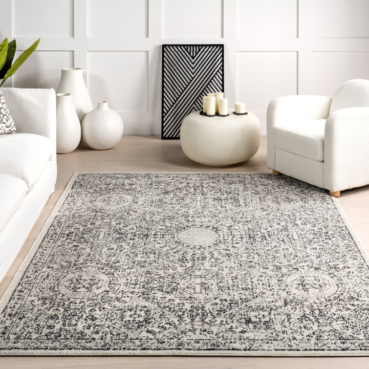 Mila Medallion Area Rug for Living Room Bedroom Dining Room Kitchen, Grey/Ivory