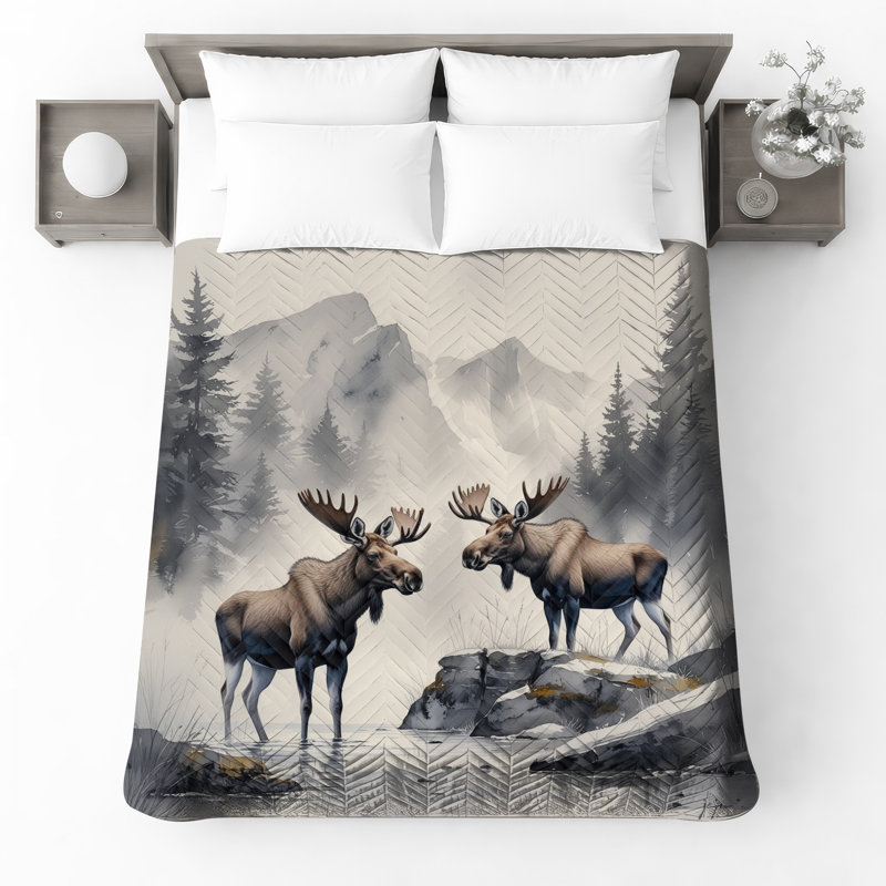 Couvre-lit matelassé Moose In Mountain, Lit simple