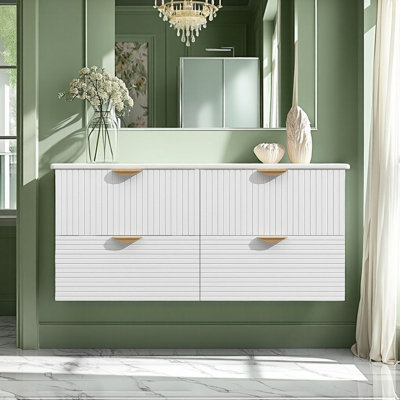 Ensemble de meuble-lavabo mural 48 po avec double meuble-lavabo 48 po, 4 tiroirs, poignées dorées?