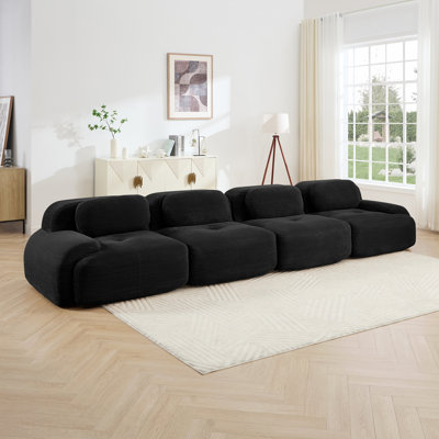Ergonomic Black Corduroy Sofas, Pet-friendly Modular Design For Living Room