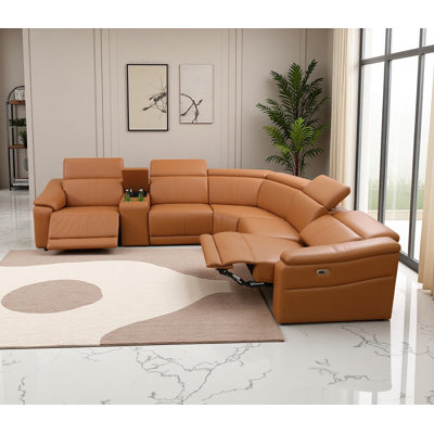 Canapé modulaire inclinable électrique en cuir 6 pièces avec console de rangement et appui-tête réglable