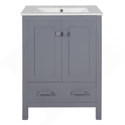 Meuble-lavabo de 24 pouces avec lavabo encastré intégré et armoire de rangement avec 2 portes et 1 tiroir. Comprend une tablette de porte à double couche, conception à fermeture en douceur