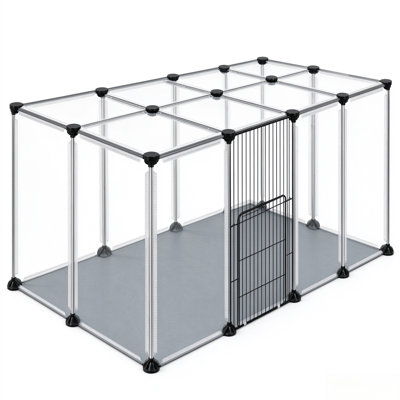 Parc pour petits animaux en plastique et tissu Oxford avec porte en métal, tapis imperméable et couvercle supérieur - intérieur / extérieur
