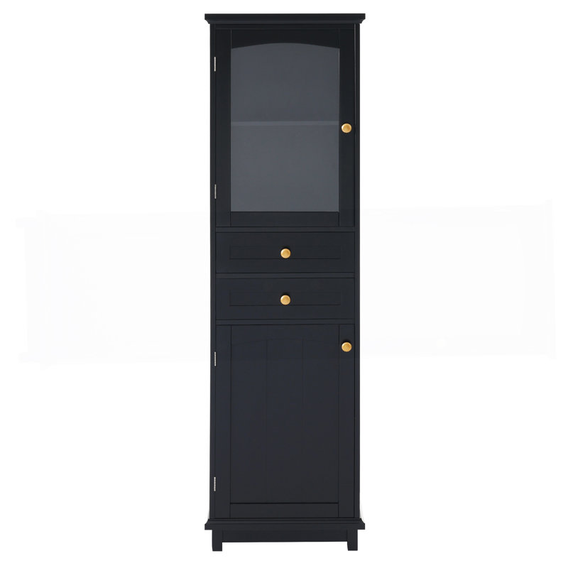 Armoire de rangement de 63 po de hauteur avec portes en verre, autoportante, deux tiroirs et tablettes réglables, panneau de fibres à densité moyenne, peint en noir - pour exposer vos articles préférés
