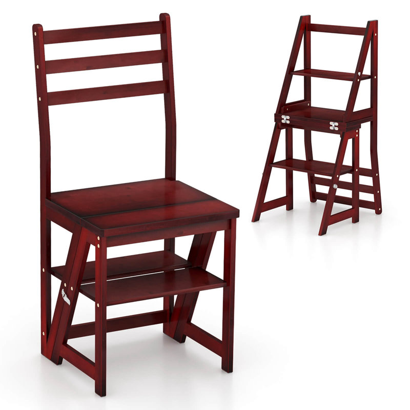 Lark Manor 3-step Folding Step Ladder Chair With Bamboo Frame Convertible Ladder Stool Natural, Brown