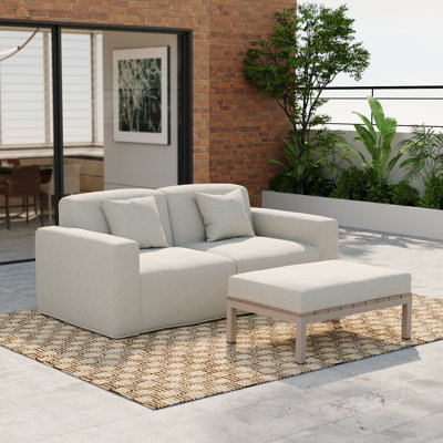 Ensemble de fauteuils modernes Tomczyk 3 pièces avec table basse, comprenant fauteuils gauche et droit et table basse, tissu résistant aux intempéries et aux UV, aucun assemblage requis