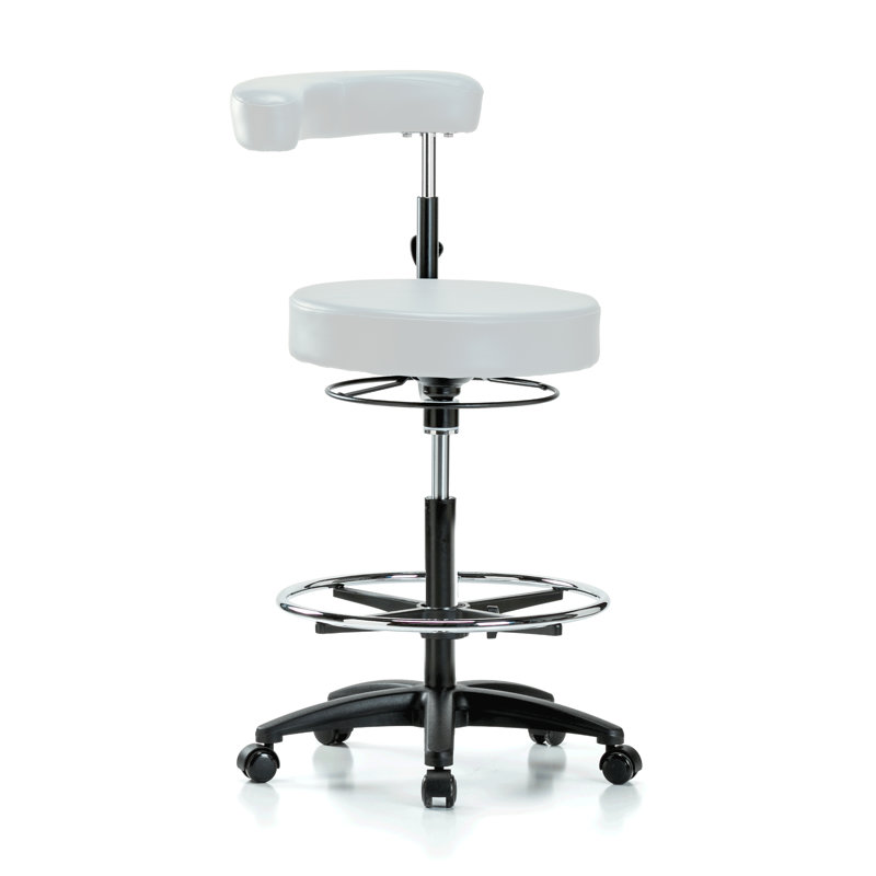 PERCH Height Adjustable Dental Stool with Procedure Arm and Foot Ring | High Bench Height 24.5-32", Adobe White Vinyl
