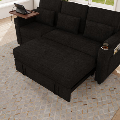 Canapé-lit convertible 81 po en chenille avec dossiers réglables, lit escamotable, fauteuil inclinable électrique, table d'appoint, port de chargement USB et accoudoirs de rangement