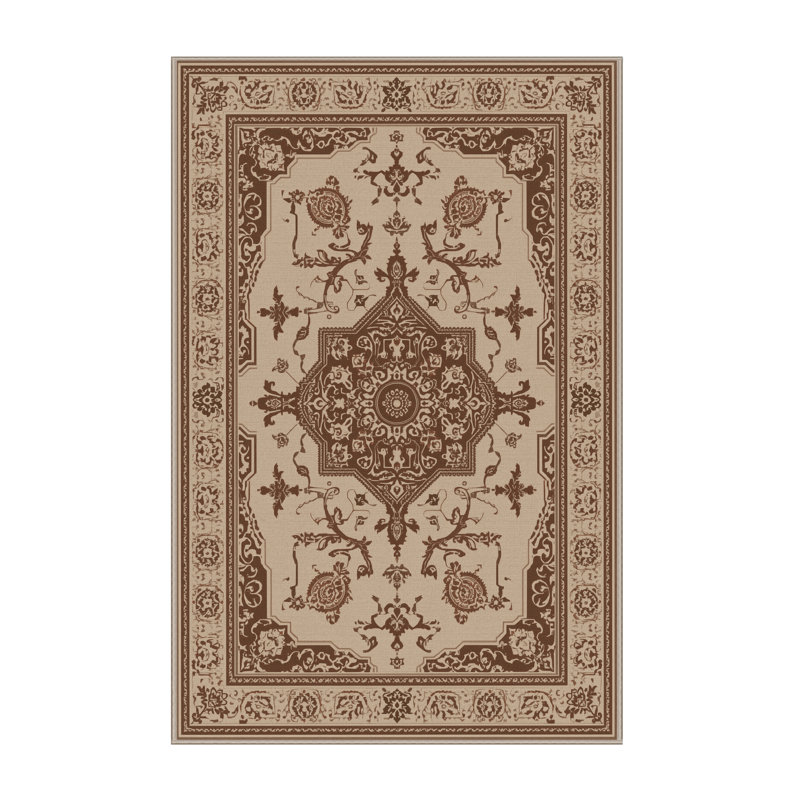 Tapis oriental doux et moelleux de style oriental à pile électrique en brun - reliure beige, 4 x 6
