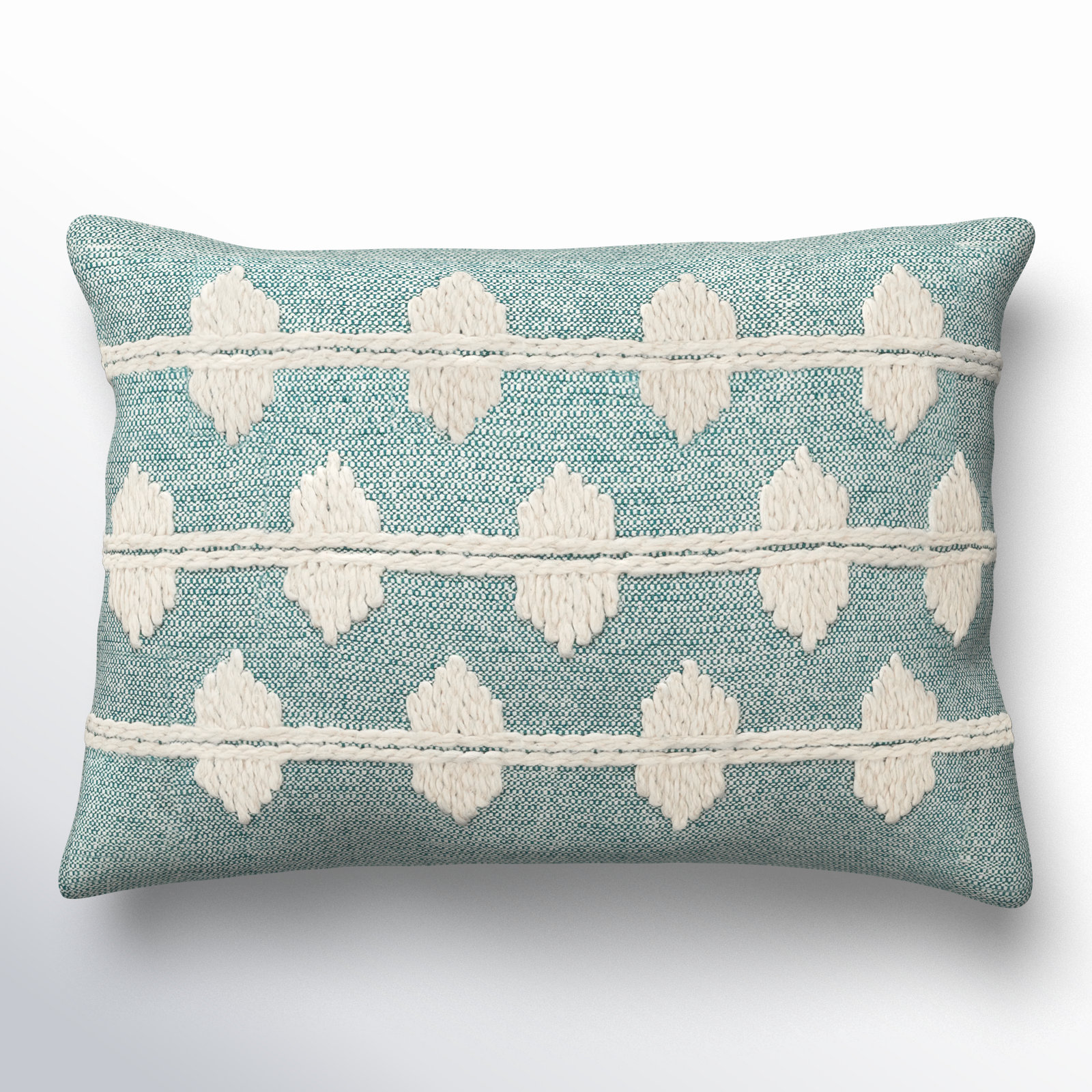 Heiden 20" x 14" Embroidered Throw Pillow, Teal