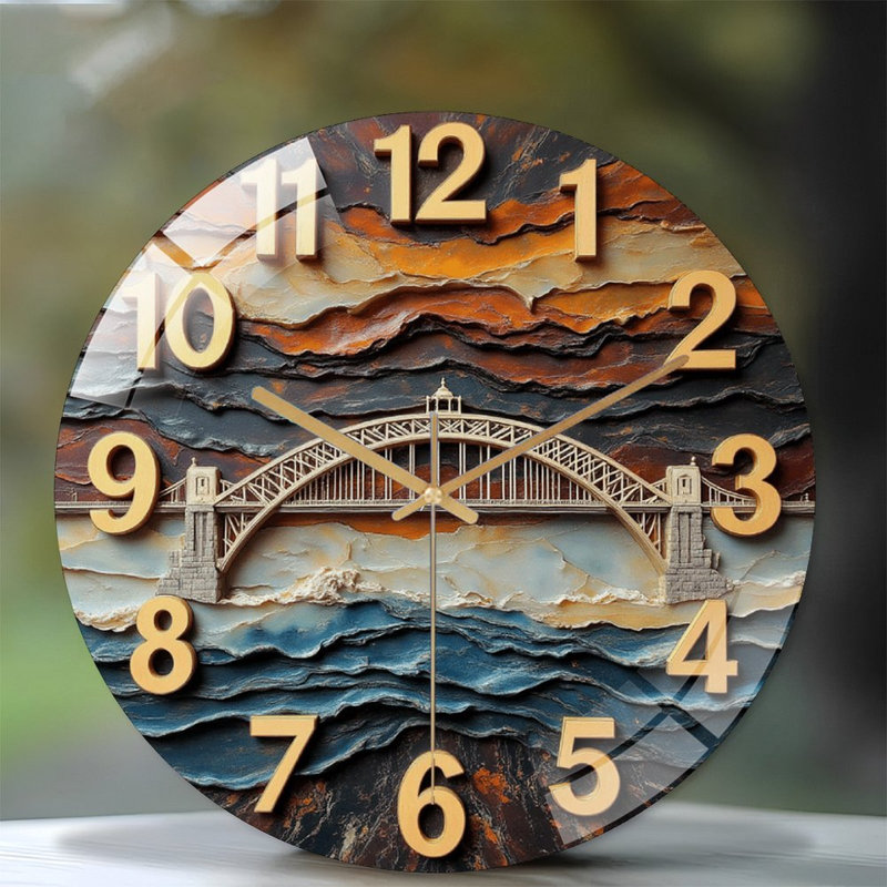 Horloge murale unique en son genre avec pont en rivière - horloge murale moderne en verre 12 po