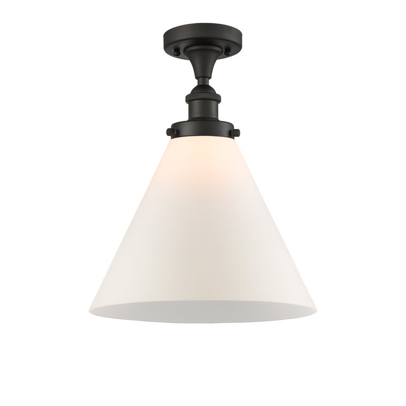 Plafonnier semi-encastré 1 lumière Ballston Urban Cone, Blanc mat, H 13 po x l 12 po x P 12 po, Bronze frotté à l'huile