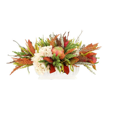 Fall Centerpiece with Hydrangeas, Heather and Pomegranates