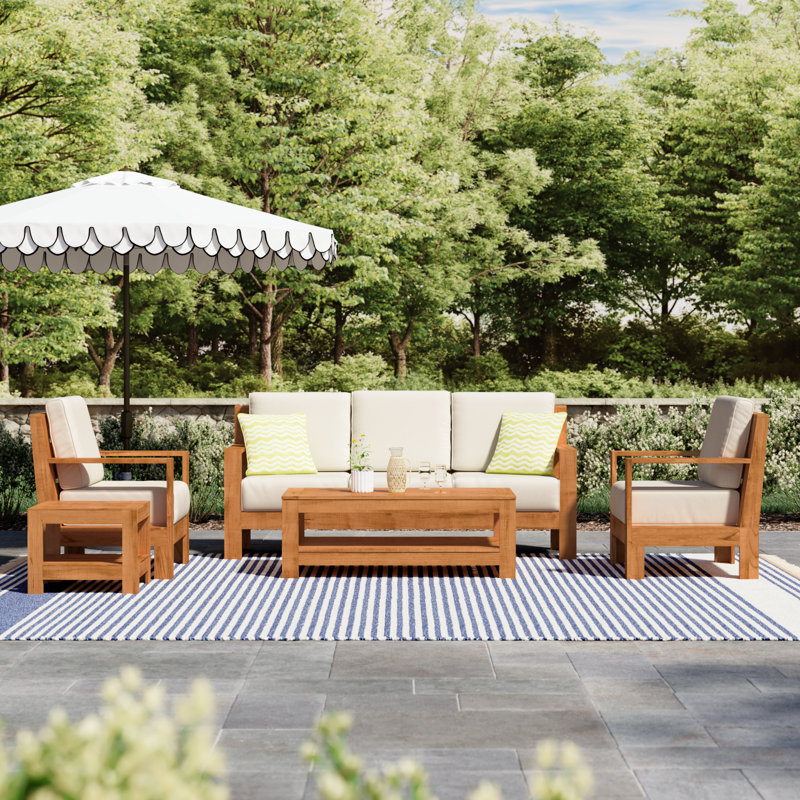 Beaufort Teak Outdoor Conversation Set, Canvas Vellum Sunbrella® Canvas