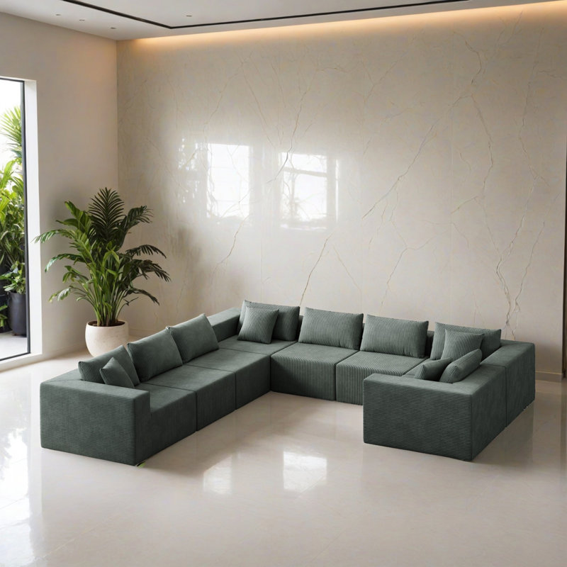 Canapé-lit modulaire 8 pièces pour salon, Velours côtelé vert armée