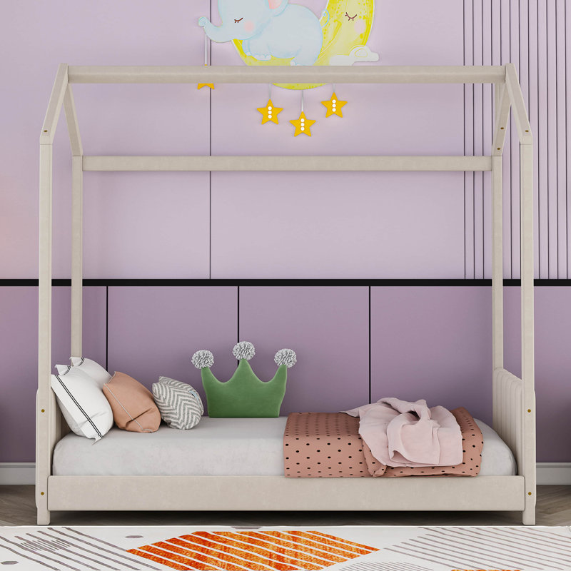 Lit en bois Searsboro, Simple, Beige