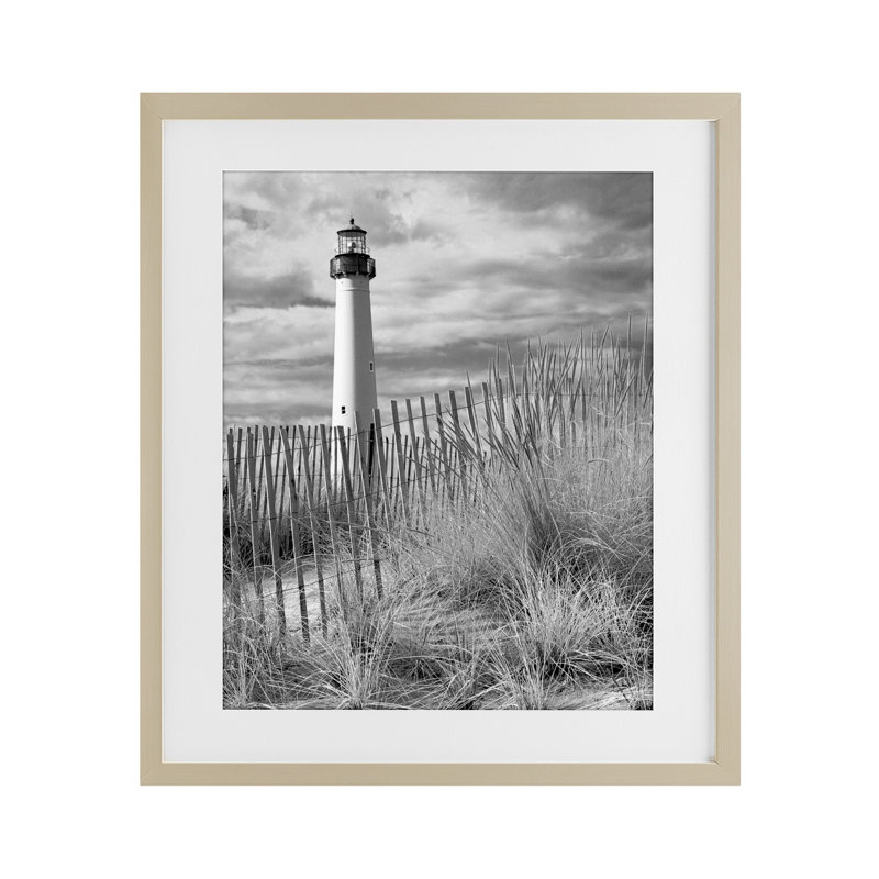 Vue du phare de Cape May, reproduction encadrée sous verre, conception de MJ, 16 x 13, Harvest Pine Under Glass Framed