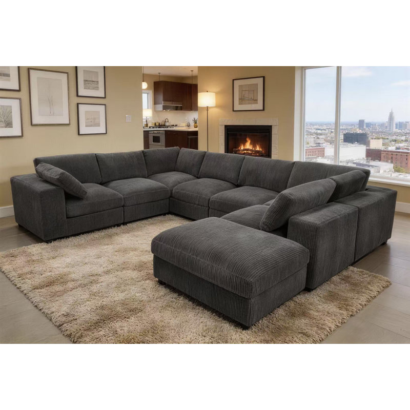 Aneea 167.5" Wide Reversible Modular Corner Sectional with Ottoman, 33" H x 160" W x 104" D, Midnight Gray