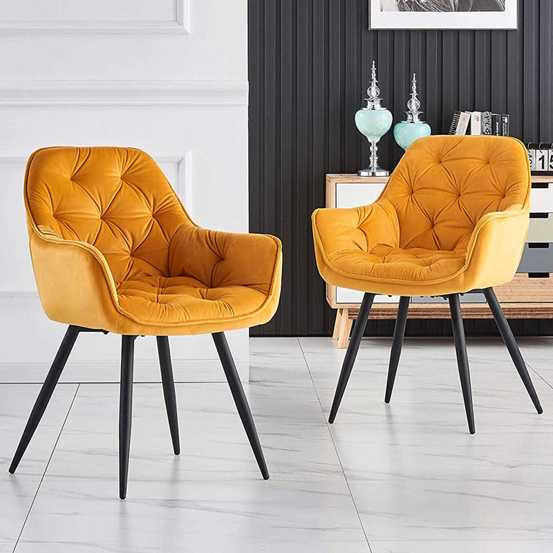 Velvet Tufted Upholstered Armchair Runge 50cm H, Yellow
