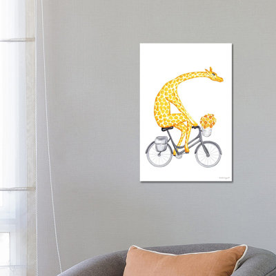 Giraffe On Bike by Amélie Legault - Wrapped Canvas Gallery-Wrapped Canvas Giclée