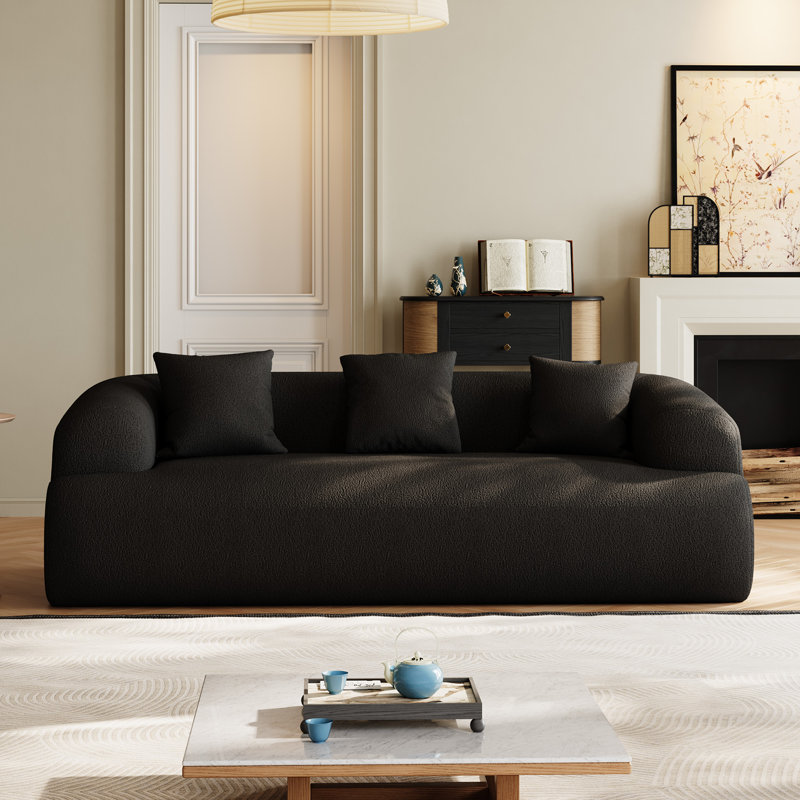 Boneless Modern Curved Sofa Compression Couch, Black, 27.5" H x 90.5" W x 41" D