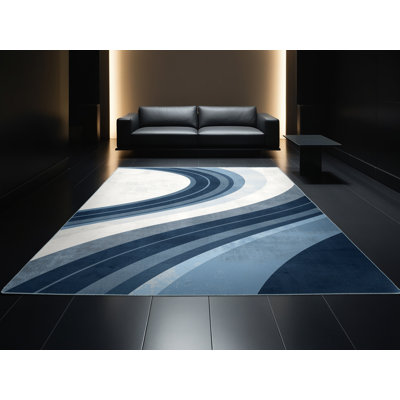 Machine Washable Marvale Skiing Slalom Sleek & Chic Modern Arc Rug in Green – SkyBlue Binding