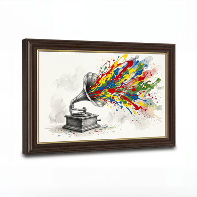 Vintage Gramophone Bursting Colorful Paint Splatter Canvas Wall Art