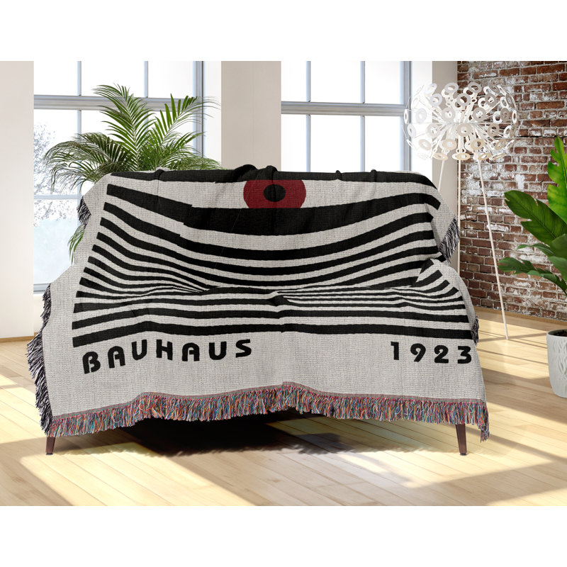 Jeté en mélange de coton Bauhaus, Rouge / noir / blanc cassé, L 60 po x l 60 po