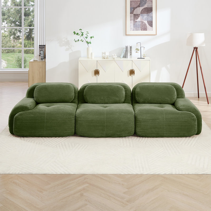 Canapé 3 places haut de gammeCorps en tissu de conception modulaire multi-combinaison antidérapante sans assemblage accoudoirs incurvés soutien ergonomique éponge à haute résilience pour les chambres à coucher
