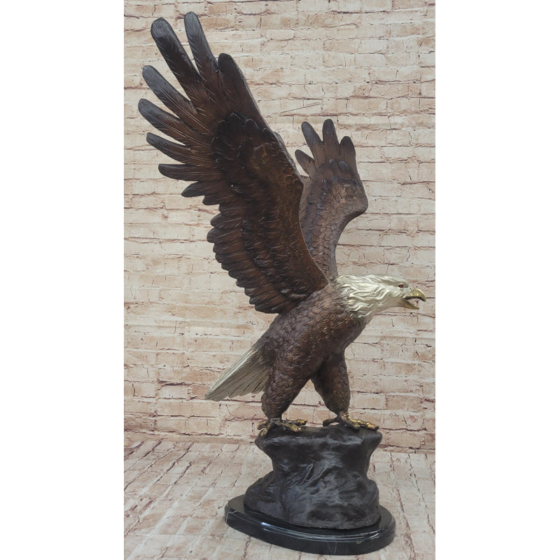 Aigle chauve américain avec ailes déployées, statue en bronze, base en marbre 33 po x 19 po