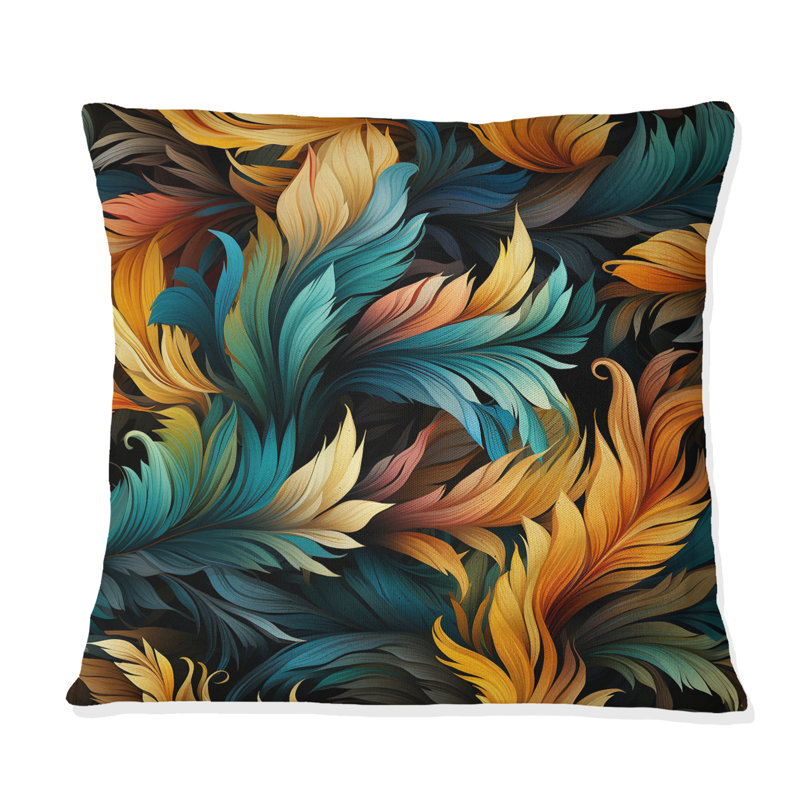 Coussin décoratif orange et bleu sarcelle avec imprimé animalier, H 16 po x l 16 po
