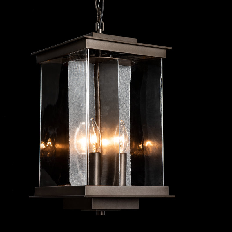 Lanterne suspendue d'extérieur 18 po H 4 po Kingston, Platine rétro translucide, Bronze huilé bord de mer