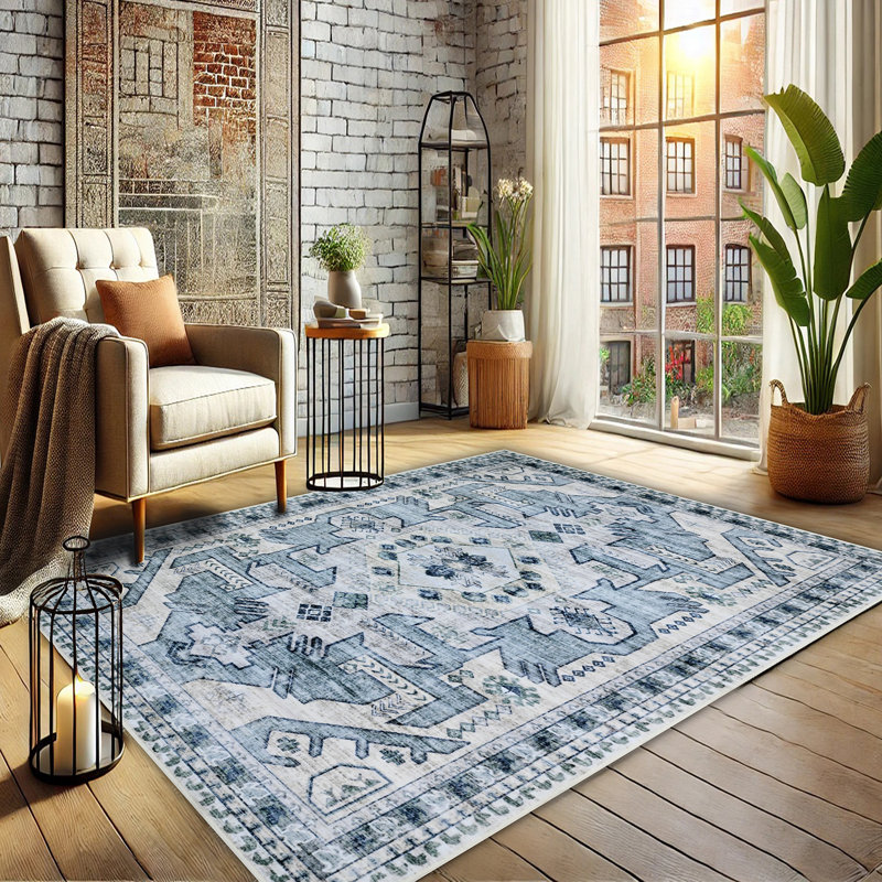 Bibb Home Washable Flannel Printed Area Rug with Latex Back, Rectangle 3' x 5'